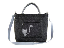 Grey cat on pocket/strap
