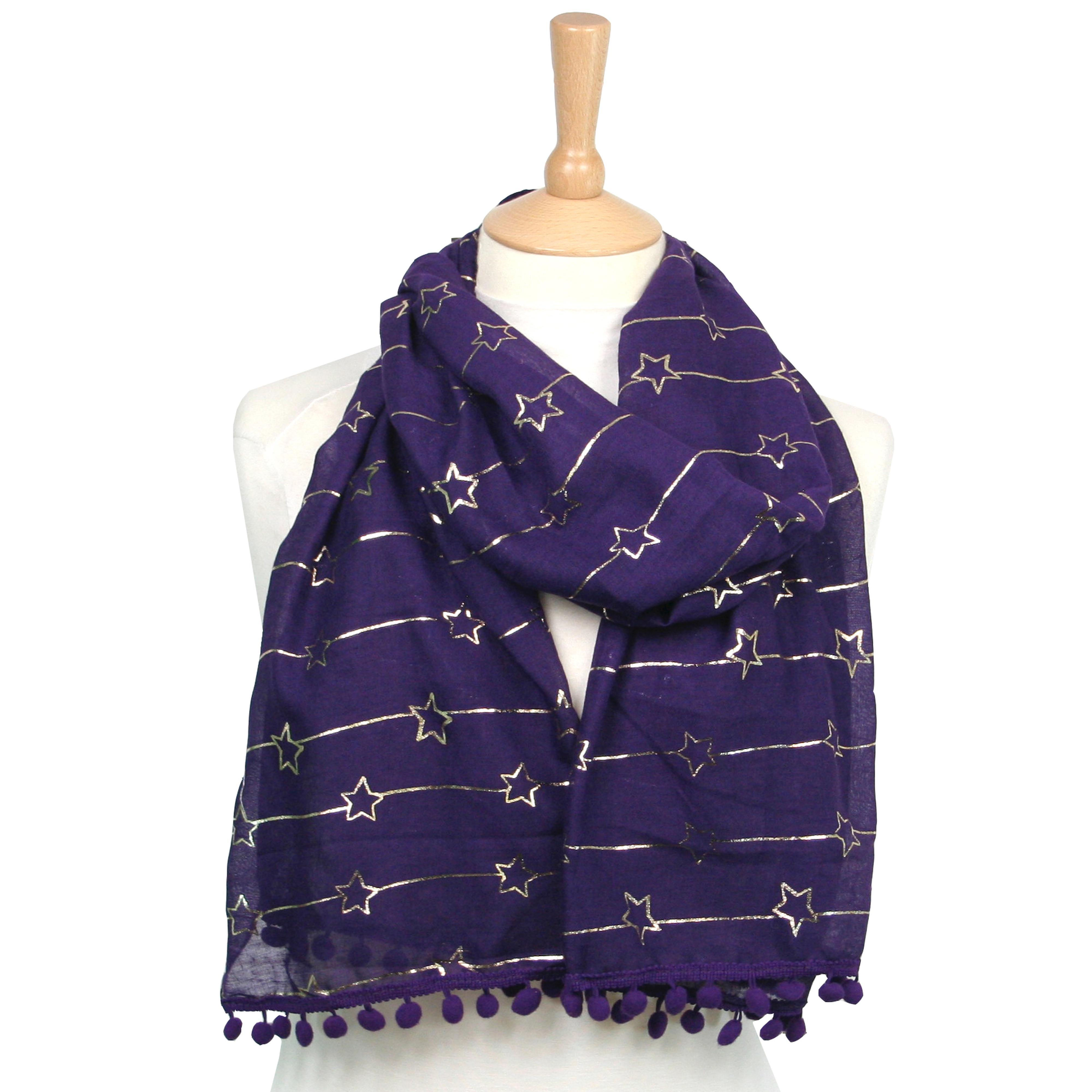 Star Scarf with PomPoms - Purple