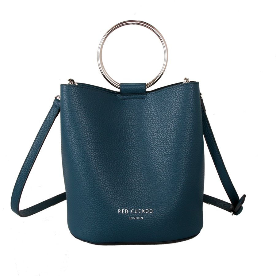 Teal Bucket Bag with Hoop Handle Handbag Red Cuckoo