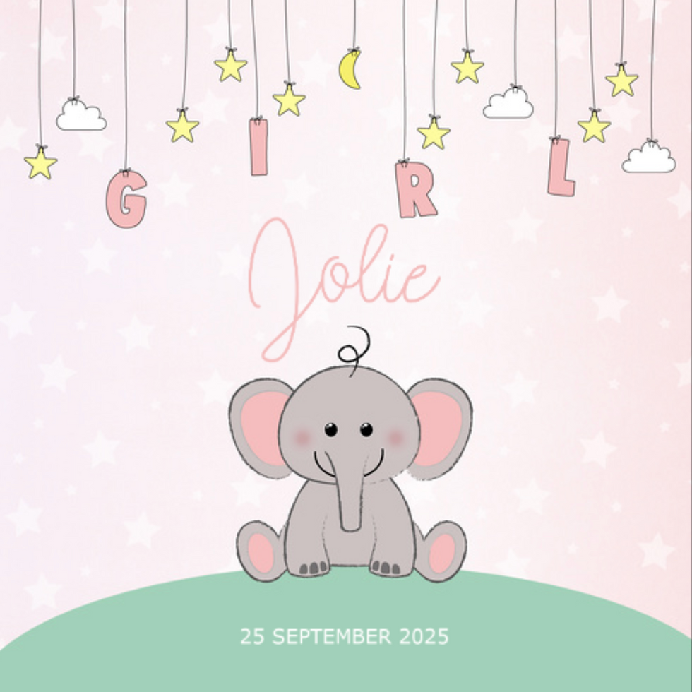 Schattig roze geboortekaartje voor een m