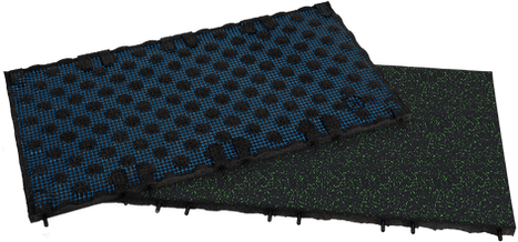 Image montrant un revêtement de sol en dalles clipsables (puzzle) de grande taille sur un revêtement de sol Dalles de Caoutchouc Modulaires de finition Gris Foncé uniforme fourni par Sport Surfaces à Casablanca. Idéal pour salles de fitness temporaires ou zones d'entraînement flexibles, optimisant la facilité de pose et la protection du sous-sol.