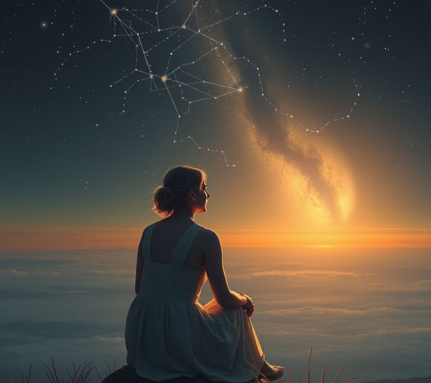 femme qui regarde vers l'horizon et qui réfléchi