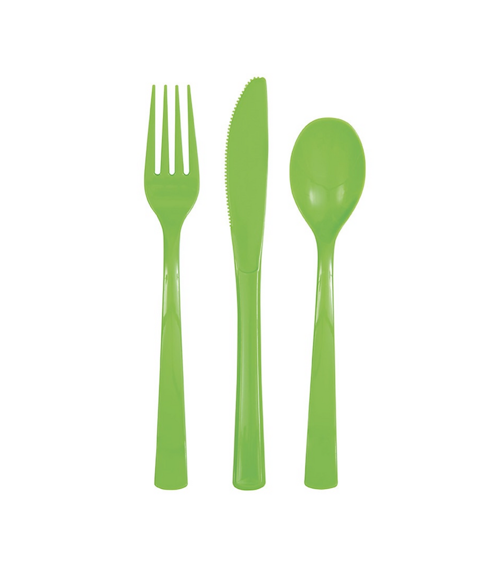 Green Coloured Plastic Party Cutlery Set (18 Pack)