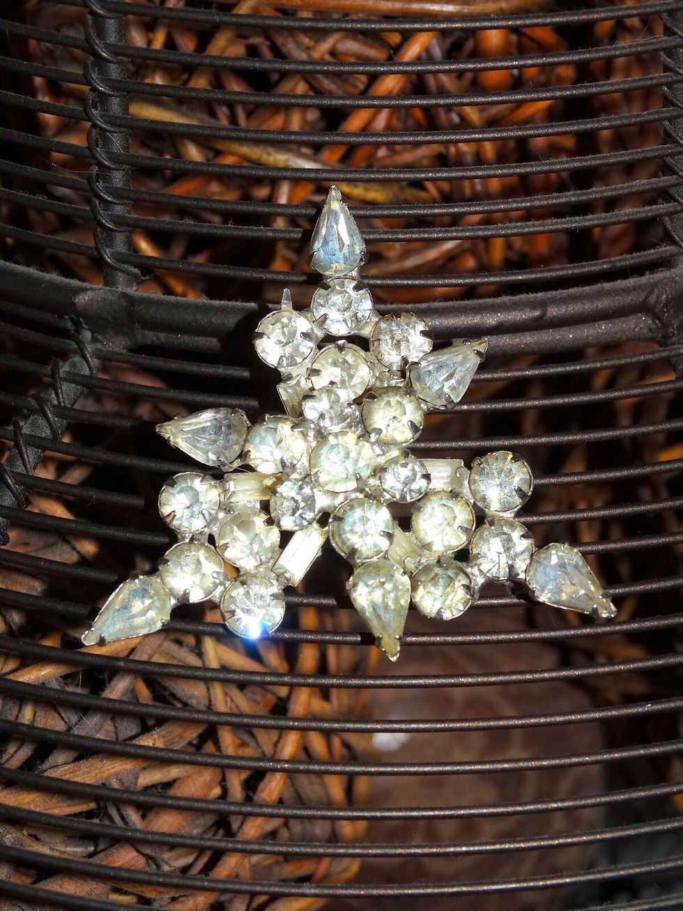 Vintage Rhinestone Snowflake Brooch 1950s Clear Crystal Star Pin