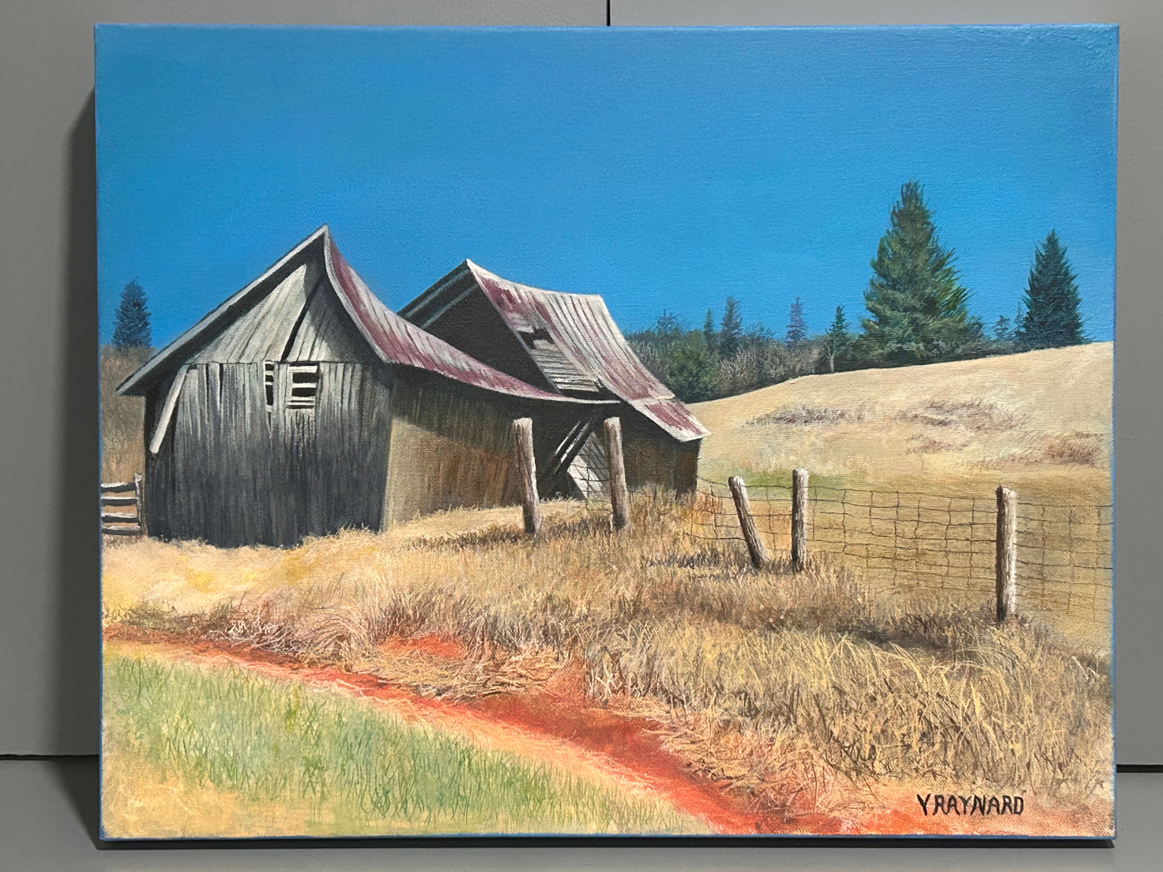 Leaning farm building