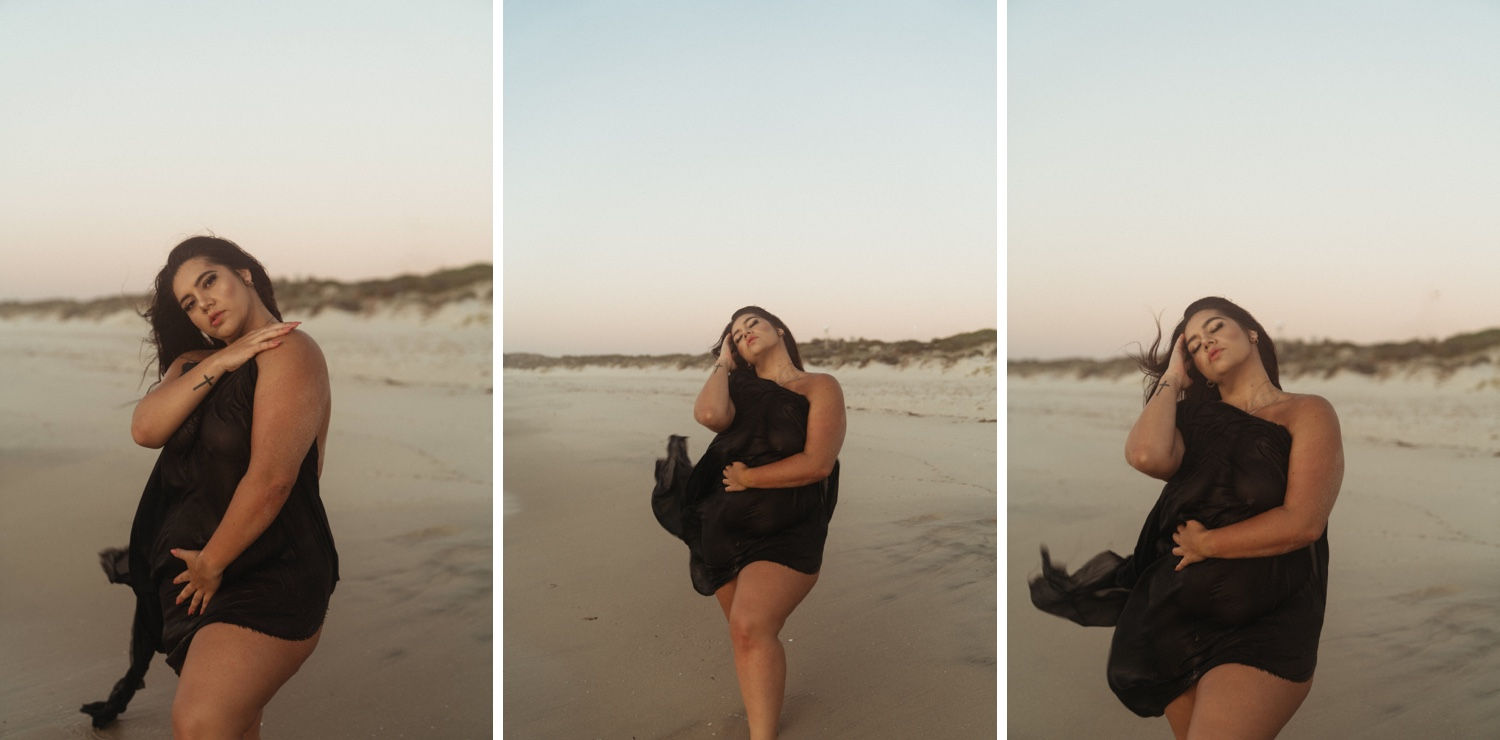 Perth boudoir photoshoot at beach using fabric