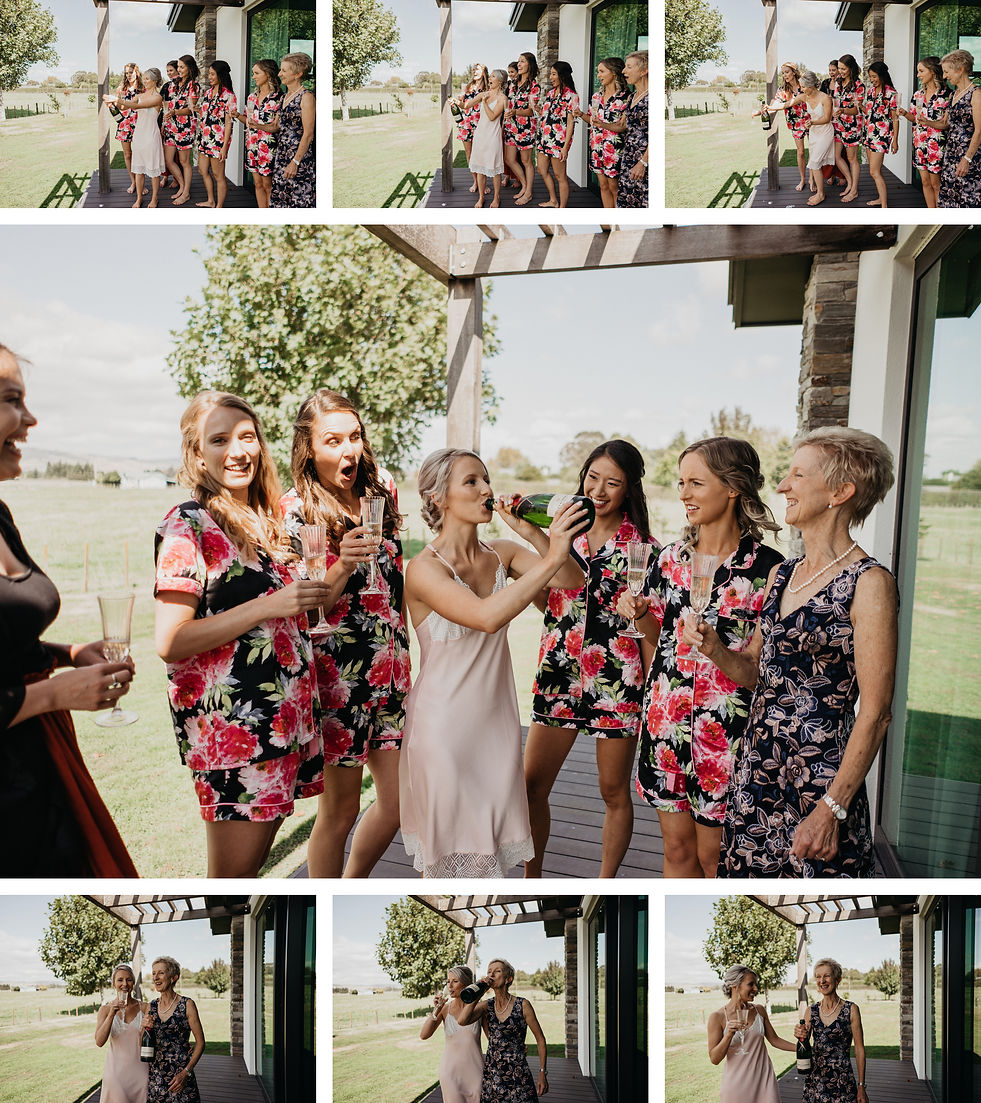 bridal prep, champange pop, wellington wedding day