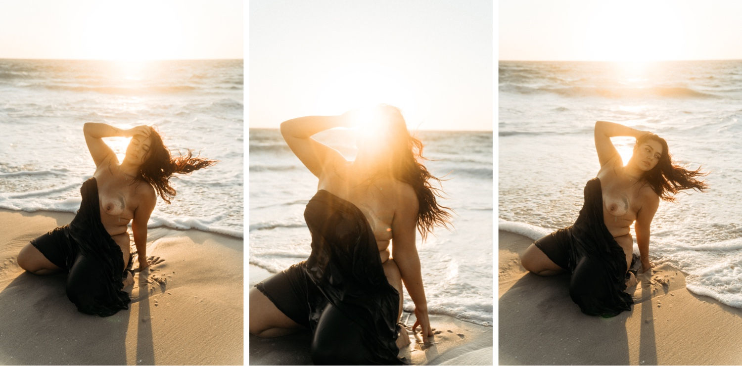 Perth boudoir photoshoot at beach using fabric
