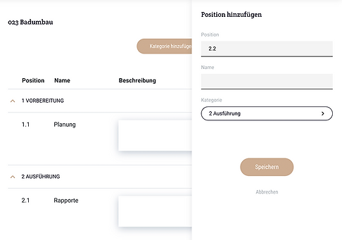 Projektjournal Positionen hinzufügen