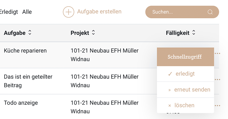 JUURLY Aufgabenliste mit Schnellzugriff
