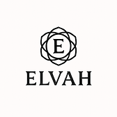 Black geometric floral-style logo with the letter “E” in the center, above the word “ELVAH” in bold serif font, on a light ba