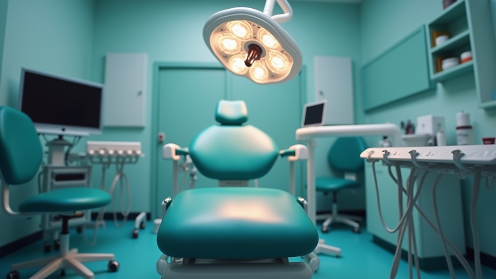 Eye-level view of a dental chair and equipment ready for a tooth extraction procedure