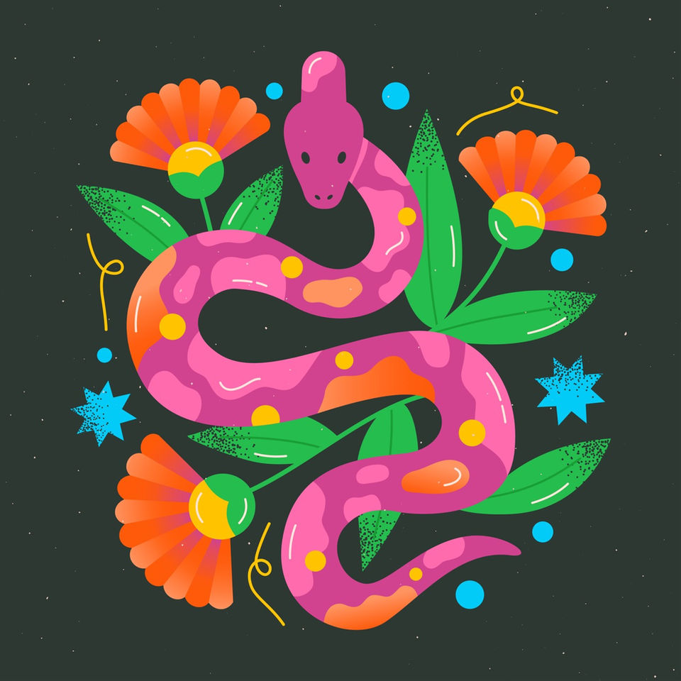 snake with flowers illustration