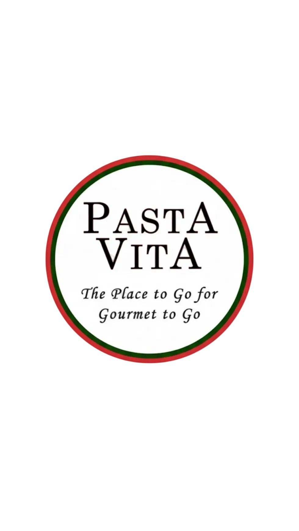 Digital logo for Pasta Vita, a restaurant specializing in gourmet to-go food. The circular design features prominent branding.