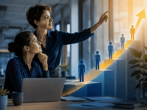 Two women in office looking at leadership potential