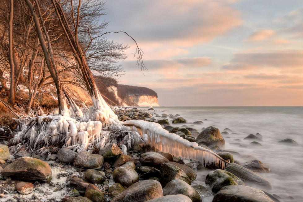 Die Piratenschlucht des Nationalpark Jasmund, während des Wetterphänomens "Arctic Outbreak" im März 2018.