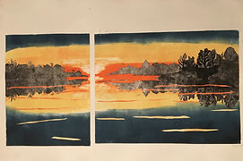 sunset, print, monotype