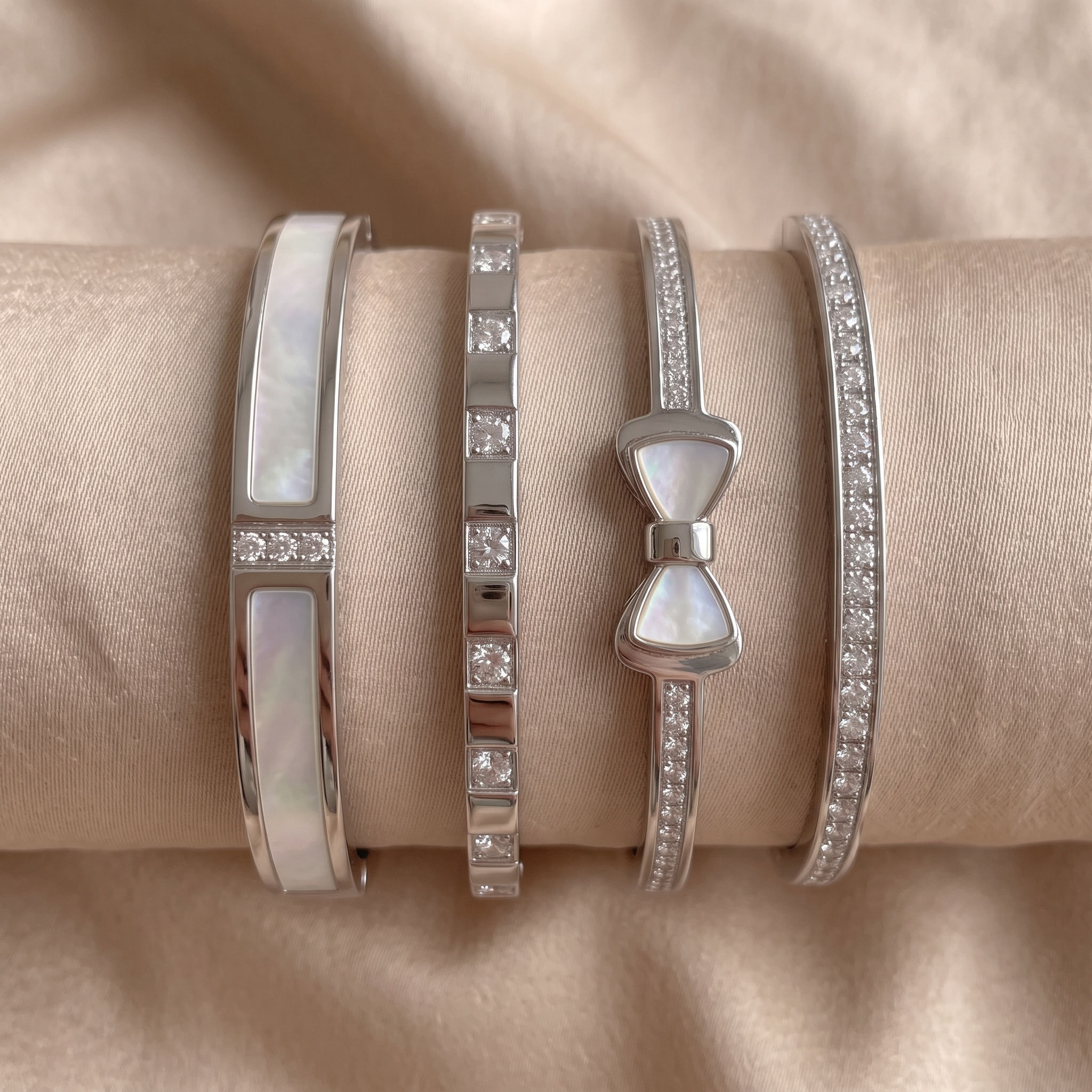 Ariel White Opal Shell Stainless Steel Bangle