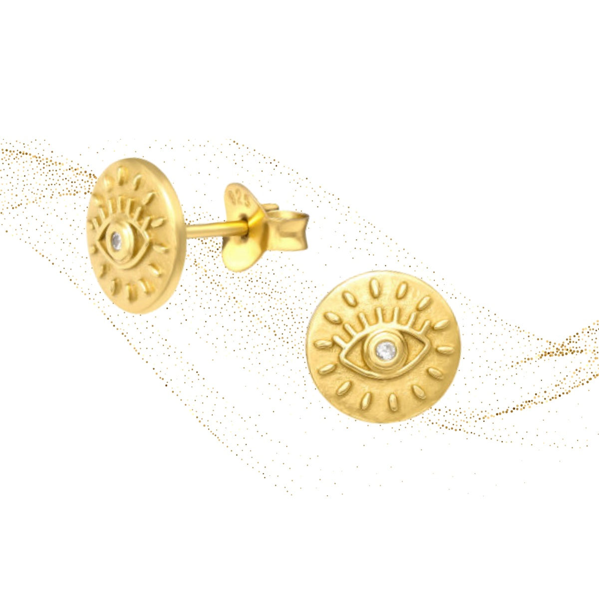 Iris Evil Eye Crystal Gold Round Studs