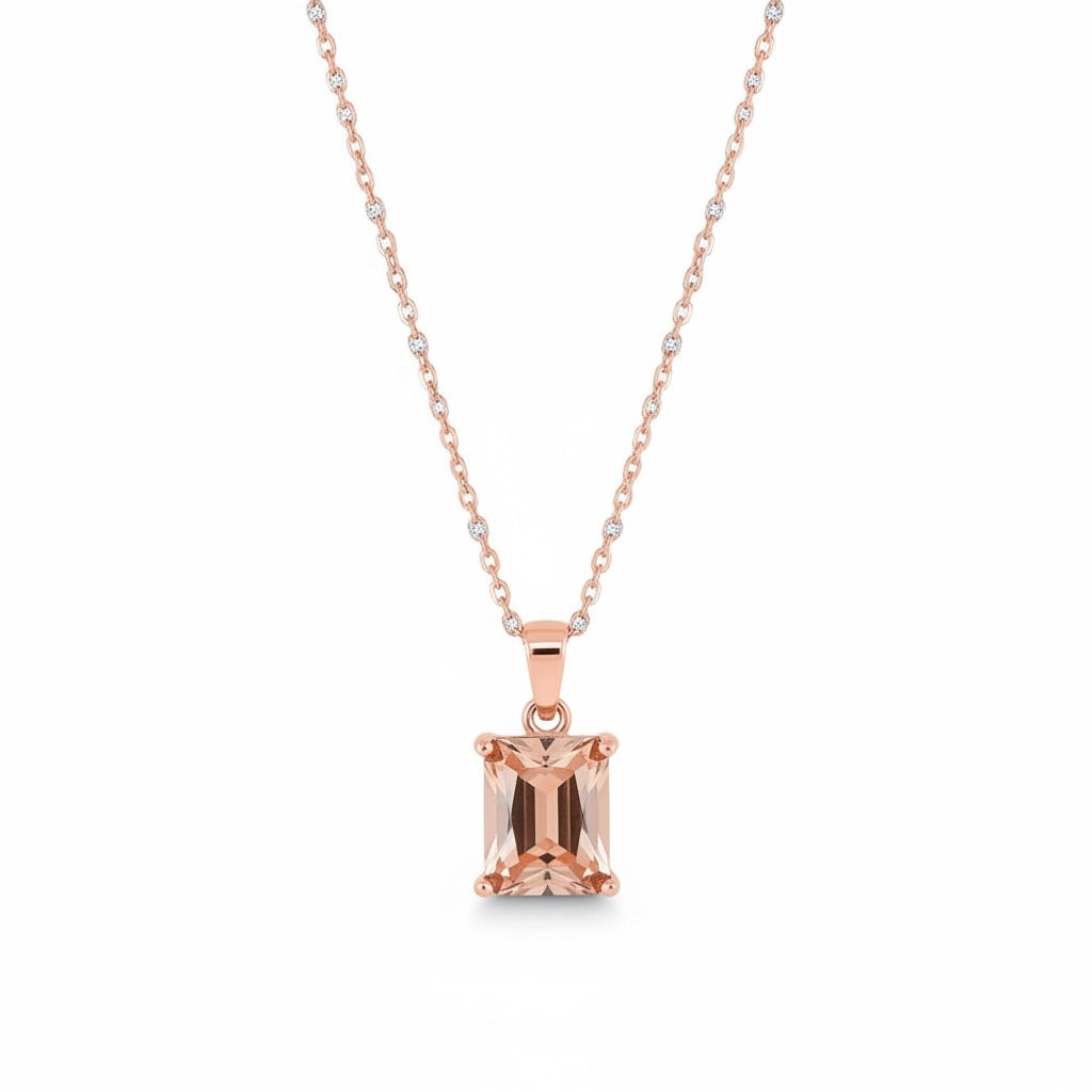 Rose Gold Champagne Cubic Zirconia pendant Necklace 