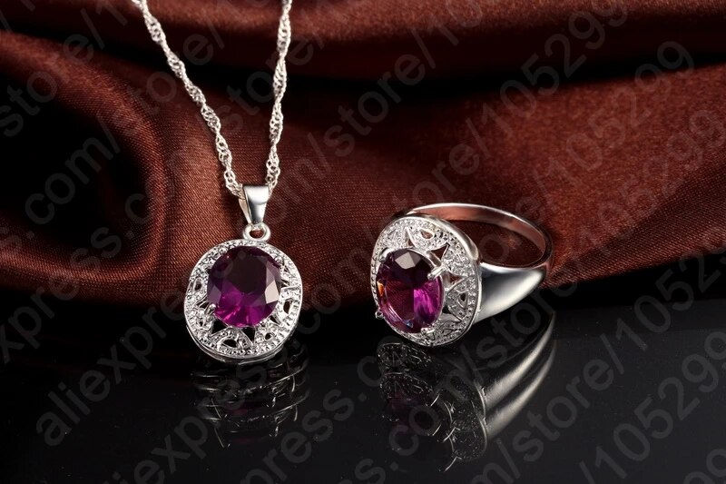 Thumbnail: Red Wine Crystal Stone Ring, Pendant & Earrings