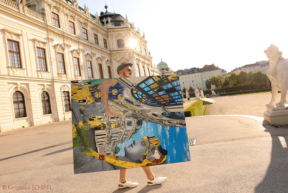 Markus Buchsbaum und das Gemälde im Belvedere-Garten.