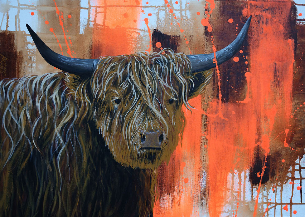 Gemälde mit schottischem Hochlandrind.