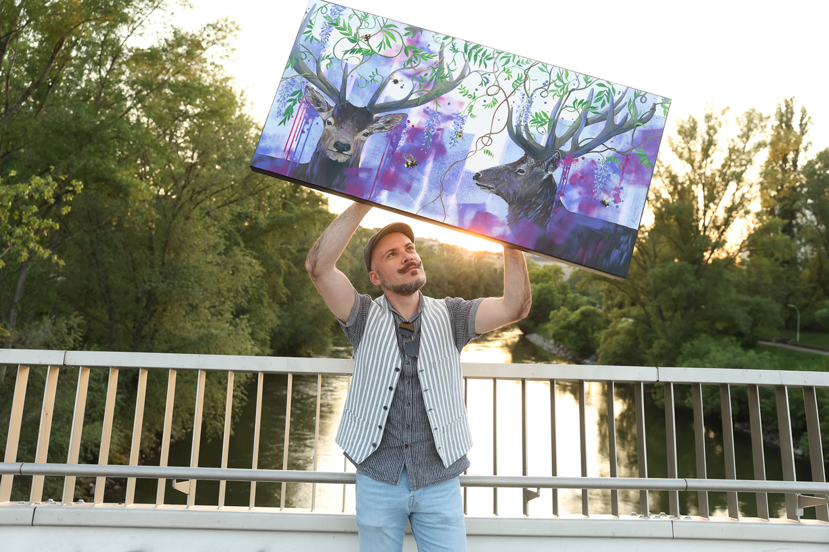 Gemälde mit zwei Hirschen, gehalten von Wiener Künstler Markus Buchsbaum.