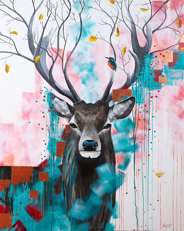 Gemälde mit Herbsthirsch von Wiener Künstler Markus Buchsbaum.