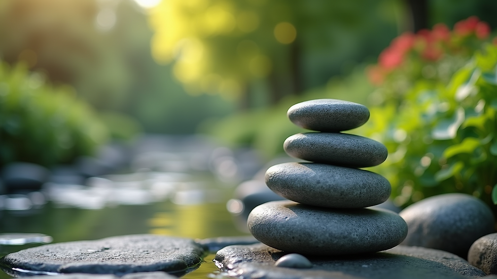 Close-up of a serene garden with meditation stones