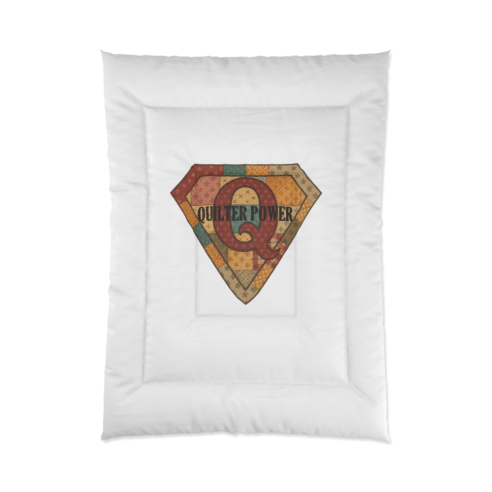 Quilter Power Comforter – Vintage Patchwork Superhero Quilt-Lover Bedding