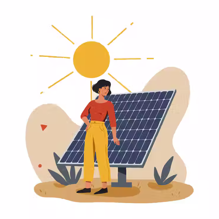 slika žene ispred solarnog panela