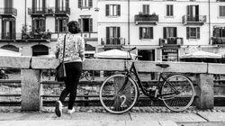 Biking through Milan B&W