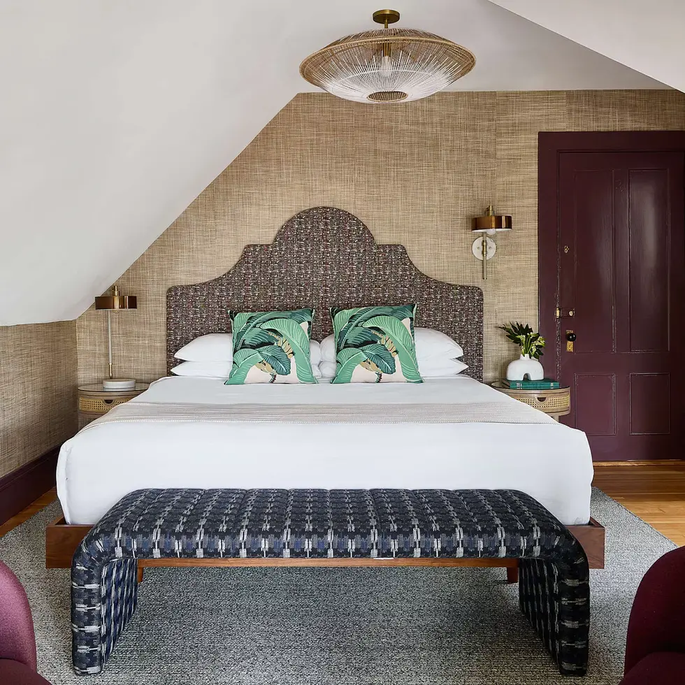 Custom Headboards and Beds created by Lousso Designs, featured at The Coco, a boutique hotel from Lark Hotels in Martha's Vineyard.