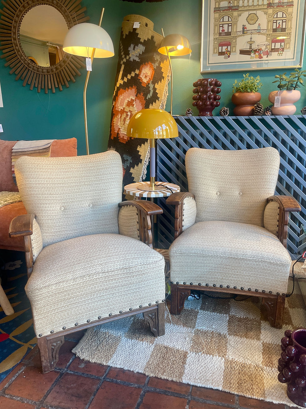 Miniature : Fauteuils vintage beige et bois