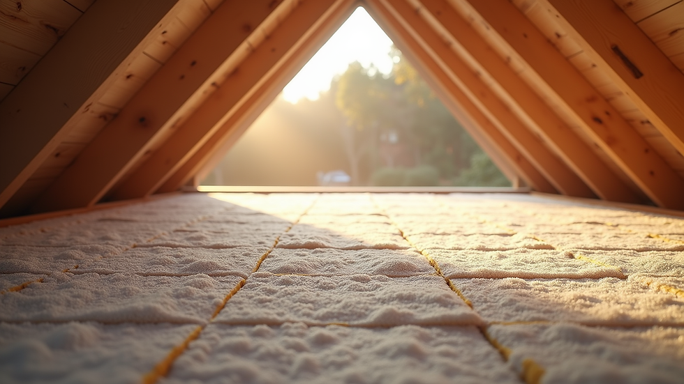 Eye-level view of attic space with insulation material ready for installation