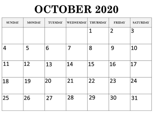 Calendar October 2020