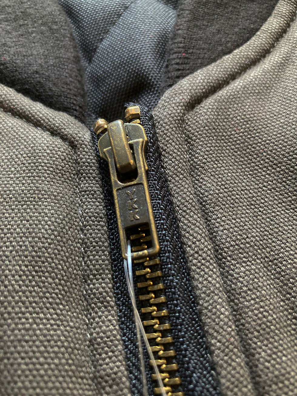 Thumbnail: YKK zips and double stitched detailing on Slowgold The Grand Tourer Stash canvas vest in moss