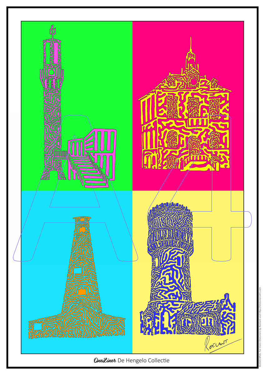 Thumbnail: POSTER: De Hengelo Collectie - 4 OneLiners op één poster!