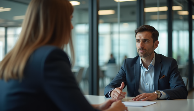 Eye-level view of a leader listening attentively during a one-on-one meeting