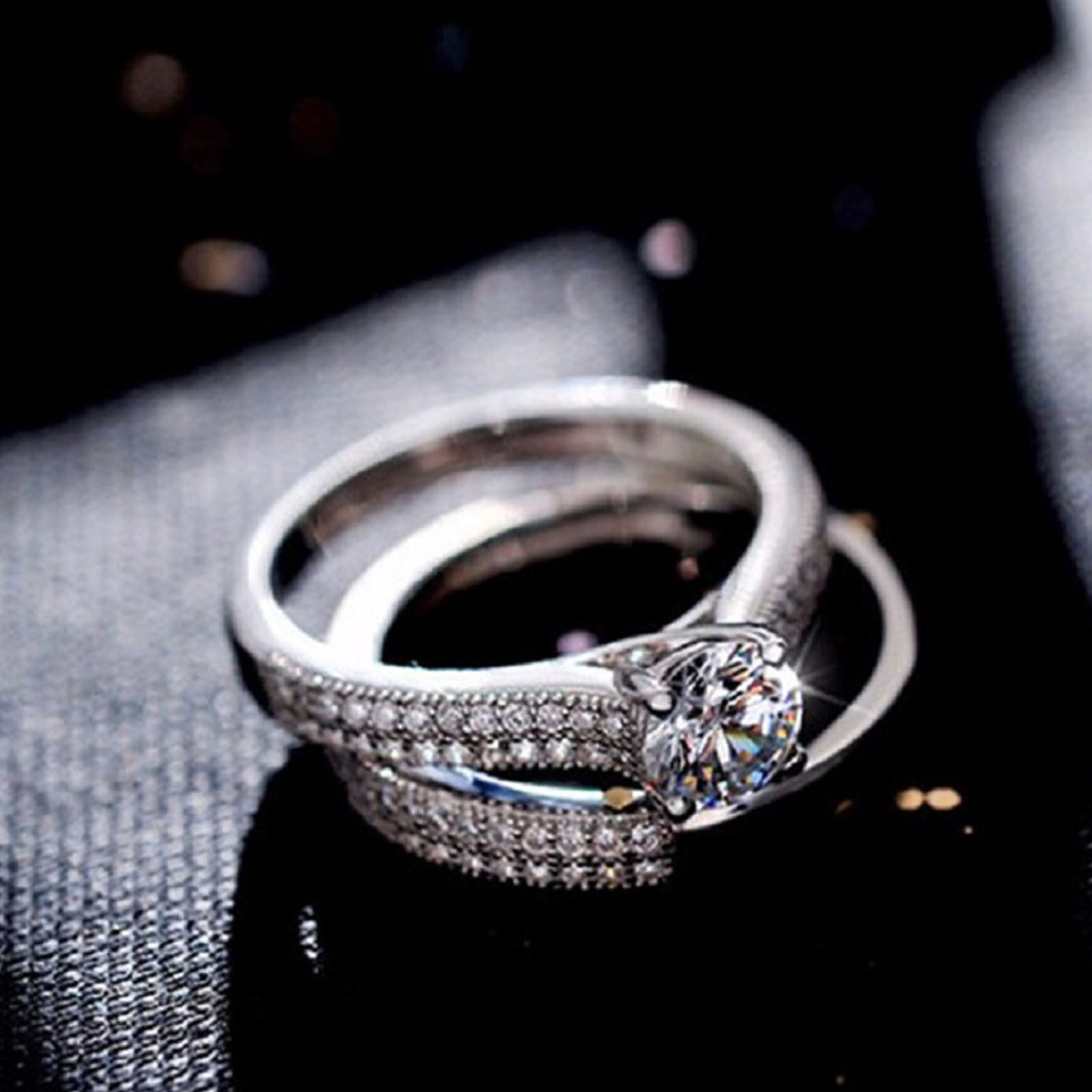 1 pair Vintage Halo 925 Sterling Silver Wedding Ring Set For Women Lady Annivers