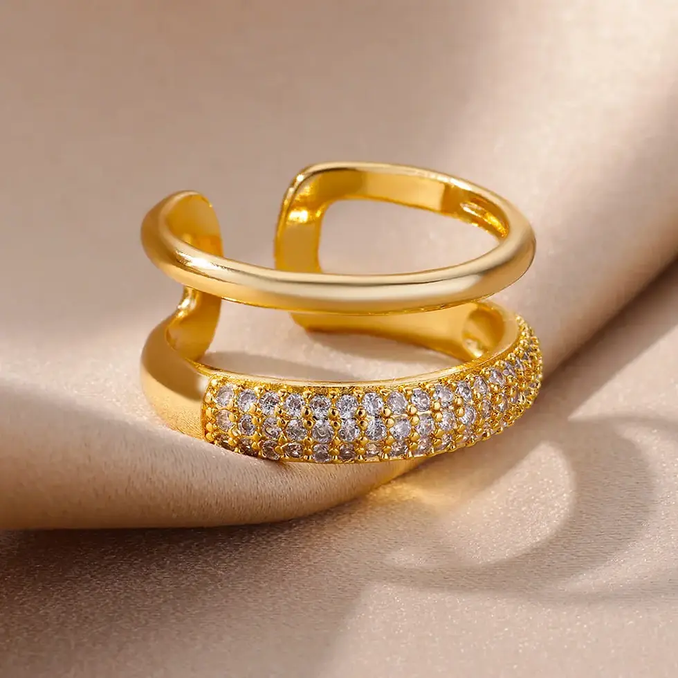 Thumbnail: Zircon Rings for Women Open Stainless Steel Ring 2024 Trend Luxury Aesthetic Wed