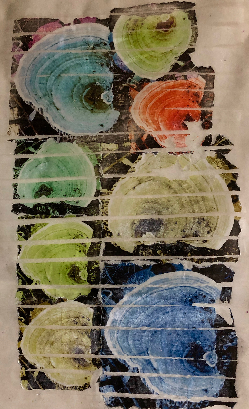 Masking tape strips on screen.
