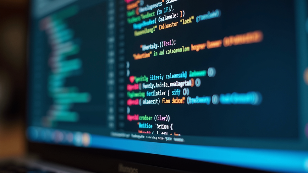 Close-up view of a laptop screen showing software development progress