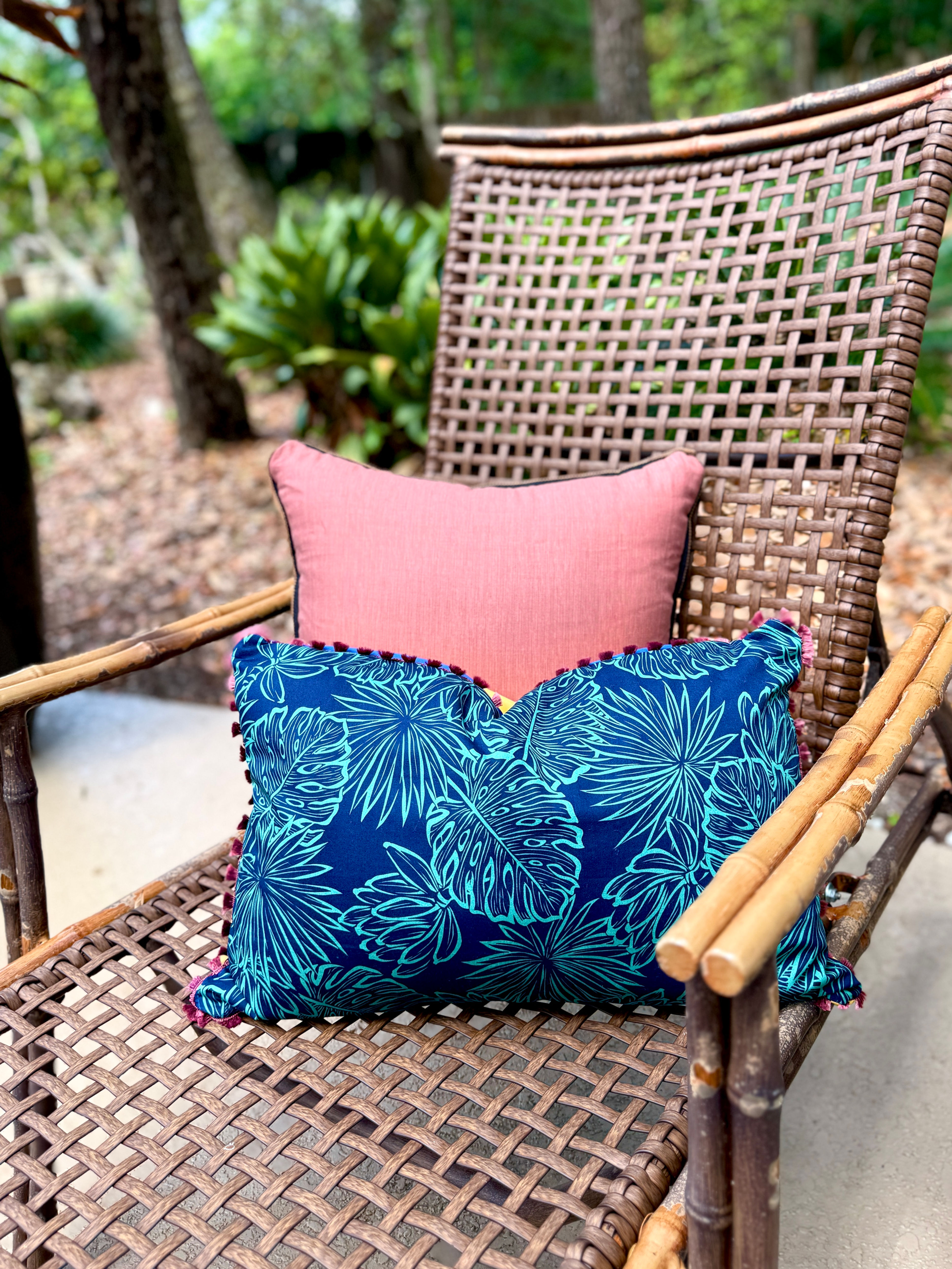 Monstera Oasis Rose Fringe Pillow Cover