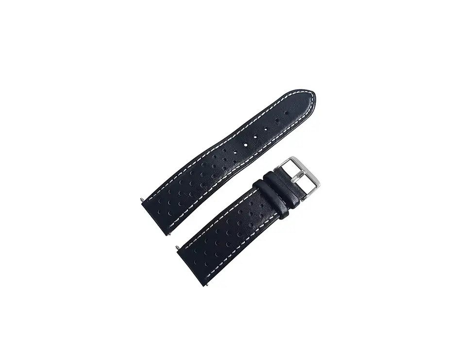Thumbnail: Marchand Black Leather Rally Watch Strap 22mm