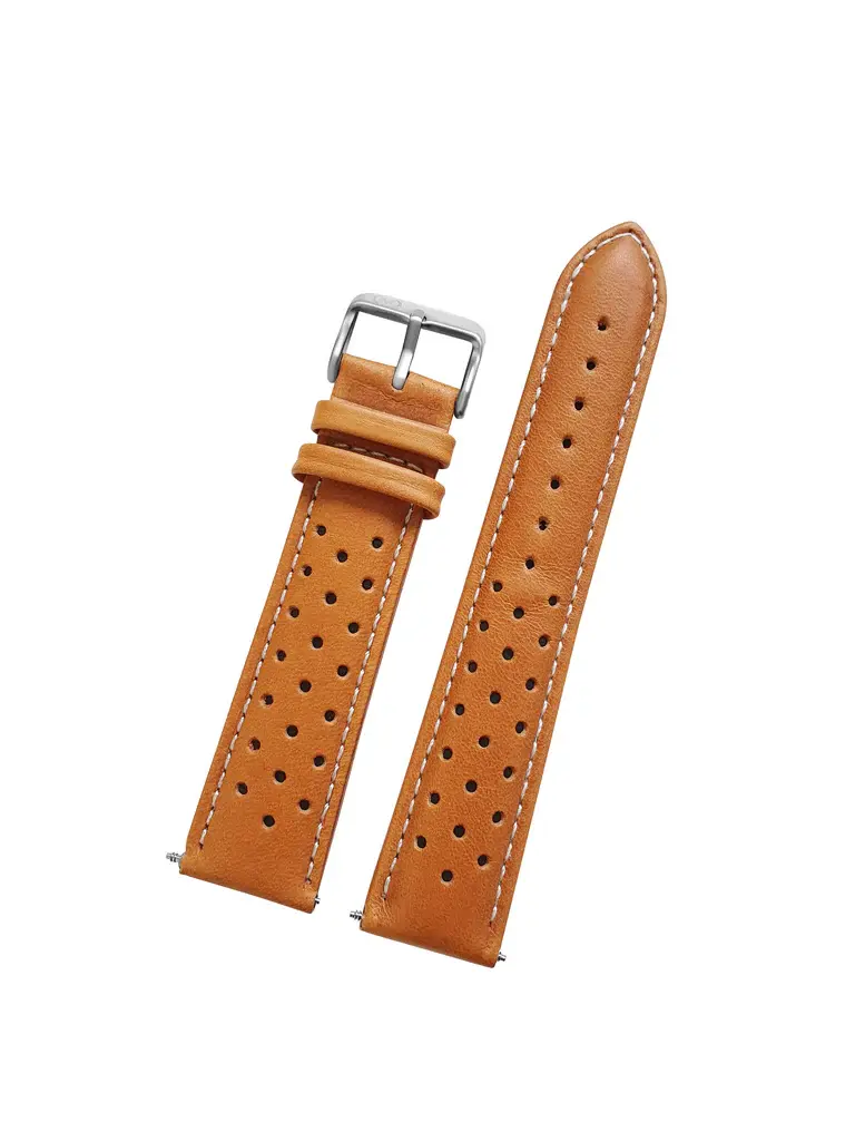 Thumbnail: Marchand tan leather rally watch strap 22mm silver buckle