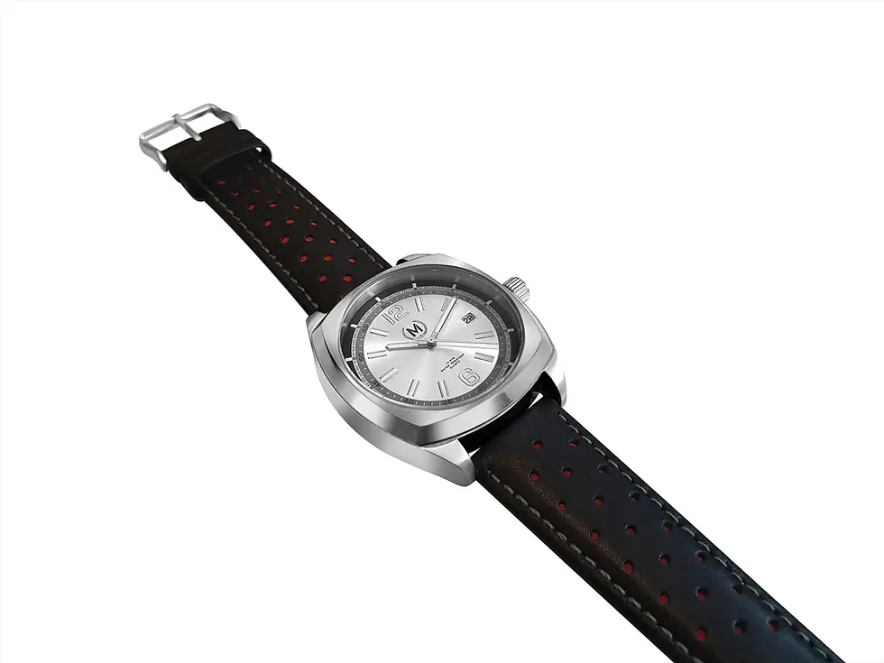 Thumbnail: MARCHAND Silver Dial Driver, Black And Red Strap