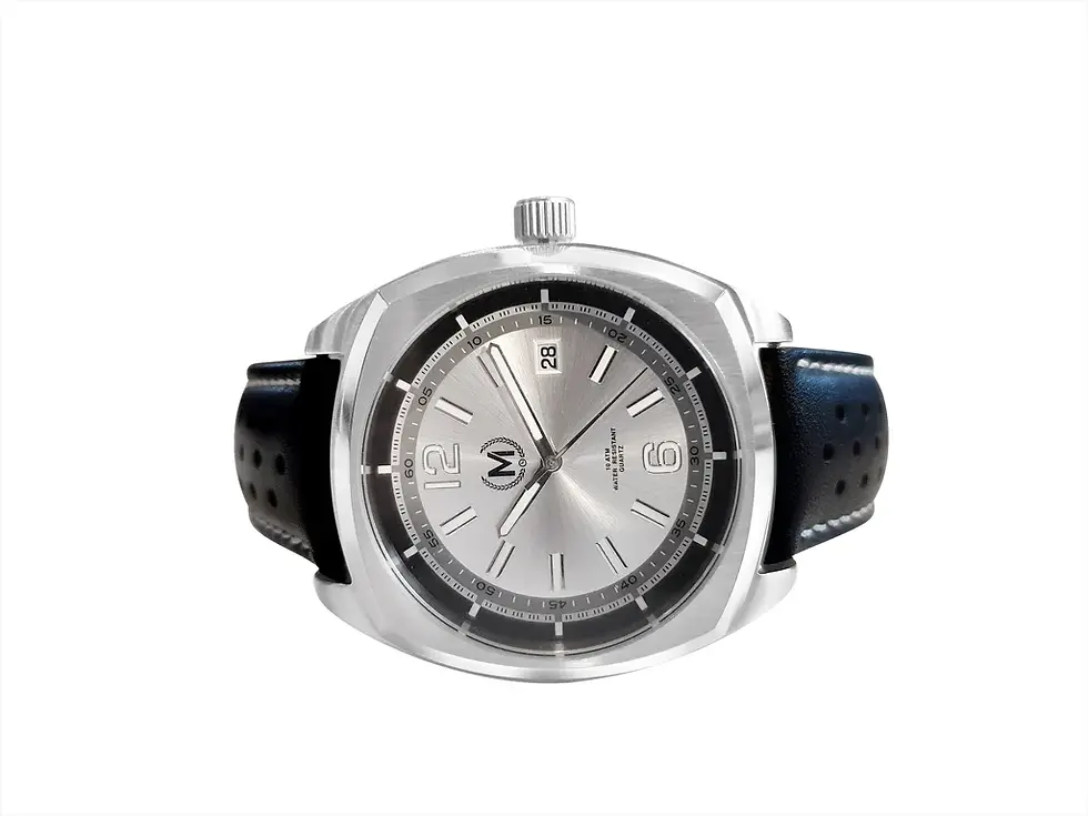 Thumbnail: MARCHAND Silver dial driver, black strap