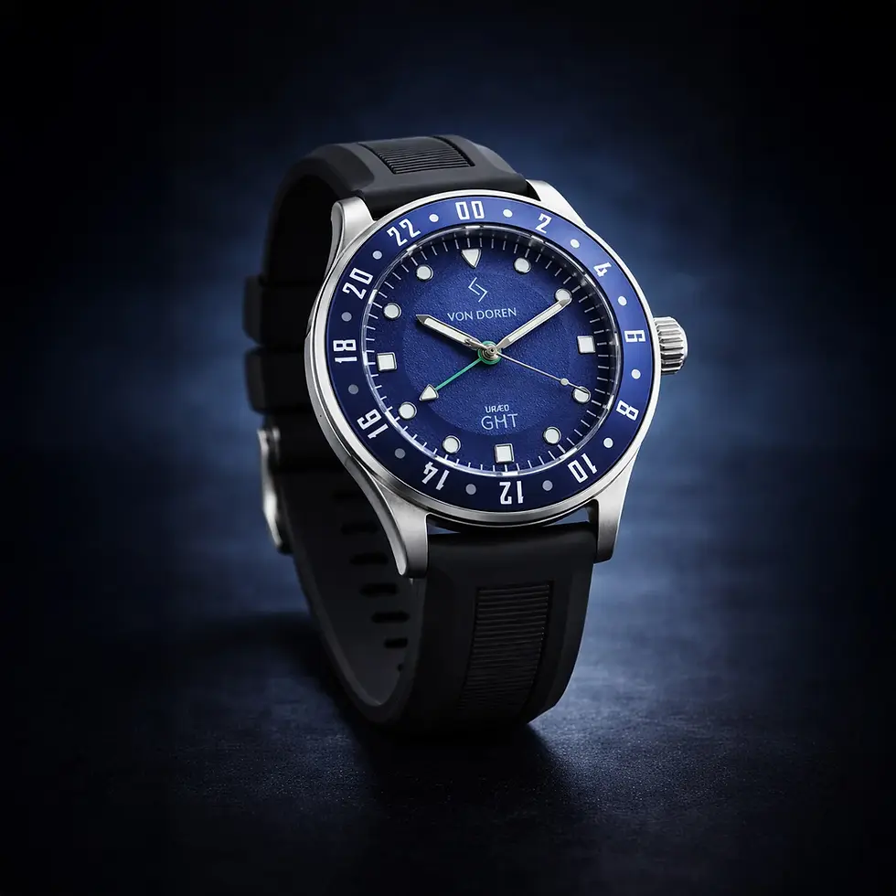 Thumbnail: Von Doren URÆD GMT Blue Swiss Auto 40mm